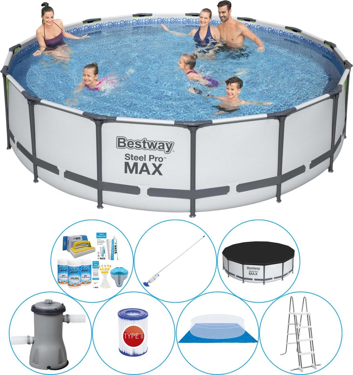 Bestway Steel Pro Max Rond 457x107 Cm - Zwembad Super Deal - Grijs