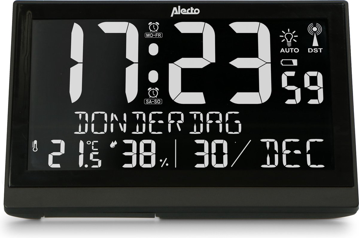 Alecto Grote Klok Met Thermometer En Hygrometer Ak-70 - Zwart