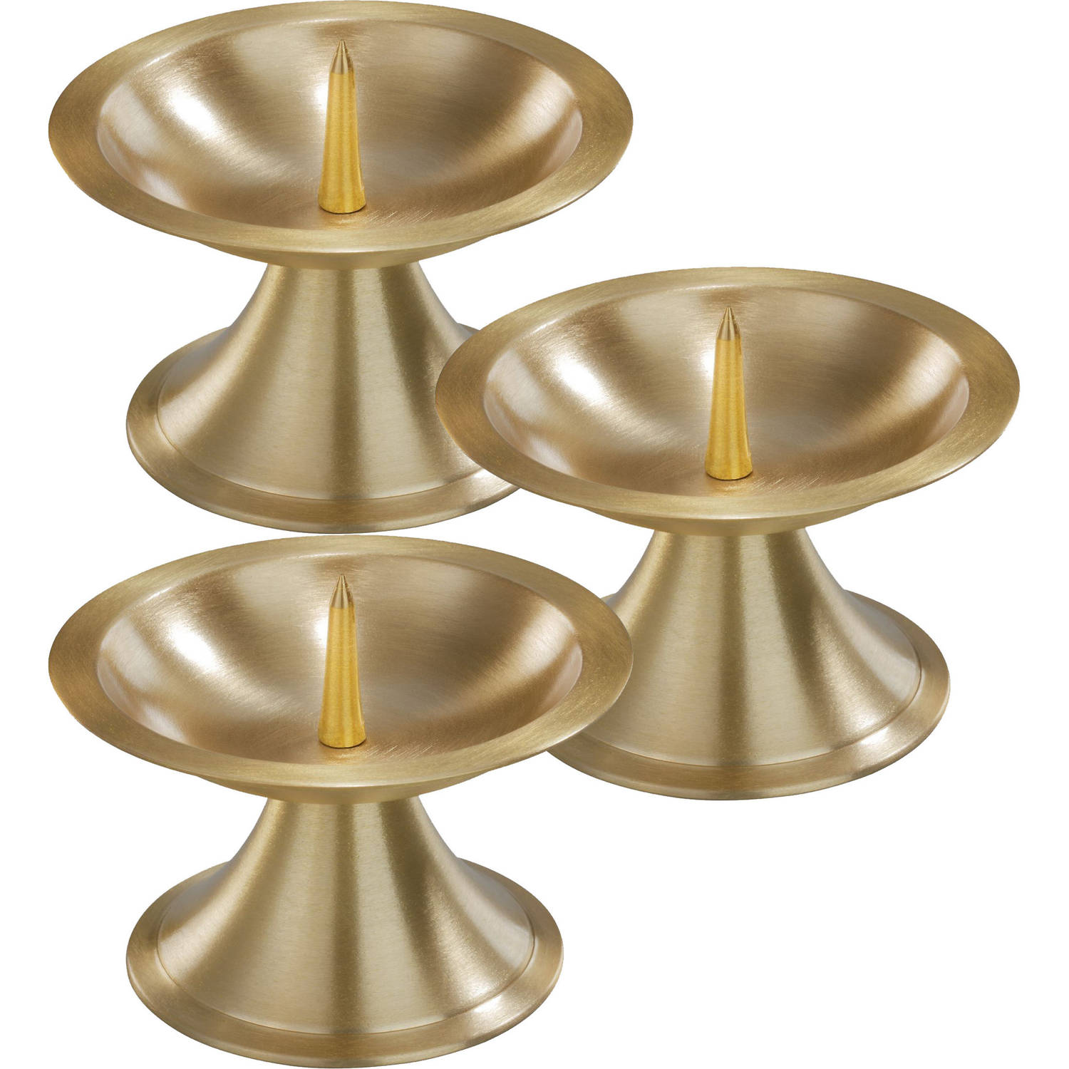 3x Ronde Metalen Stompkaarsenhouder Voor Kaarsen 7-8 Cm Doorsnede - Kaarsenplateaus - Goud