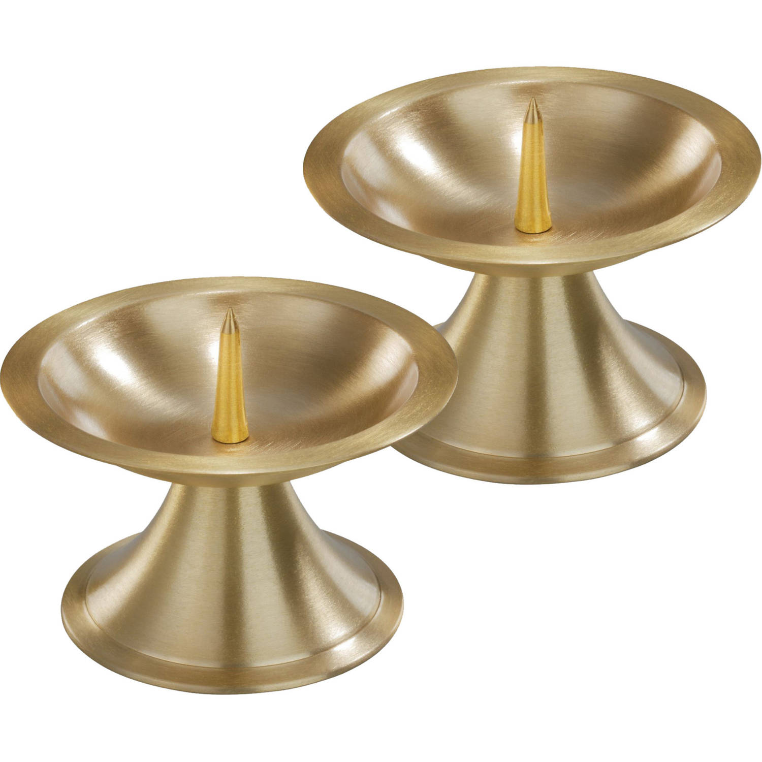 2x Ronde Metalen Stompkaarsenhouder Voor Kaarsen 7-8 Cm Doorsnede - Kaarsenplateaus - Goud