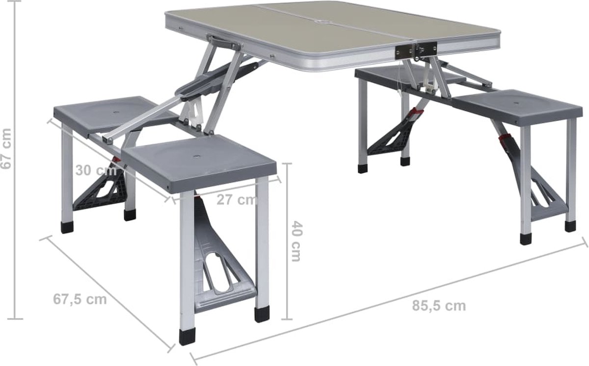 Vidaxl Campingtafel Inklapbaar Met 4 Zitjes Staal En Aluminium - Silver