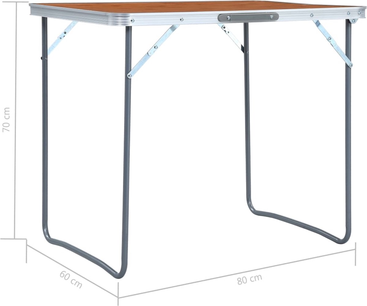 Vidaxl Campingtafel Inklapbaar Met Metalen Frame 80x60 Cm - Bruin
