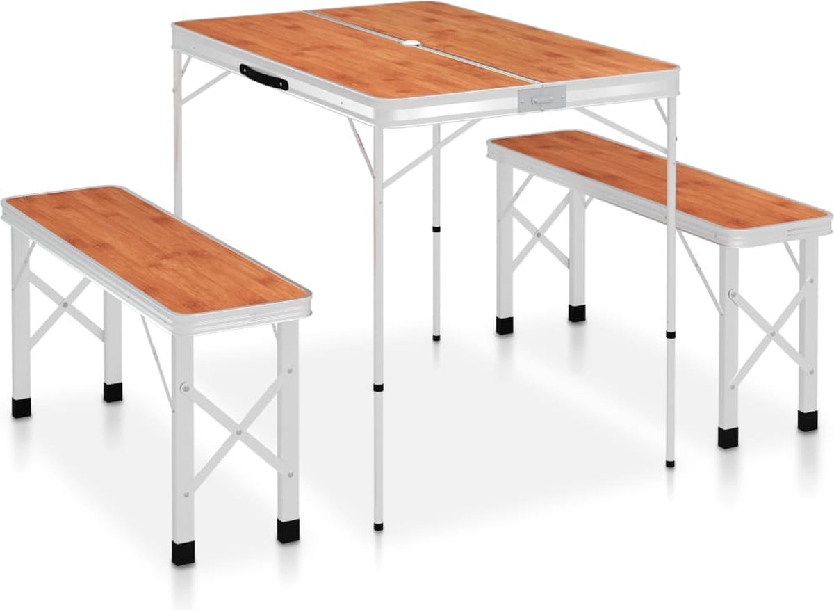 Vidaxl Campingtafel Inklapbaar Met 2 Banken Aluminium - Marrón