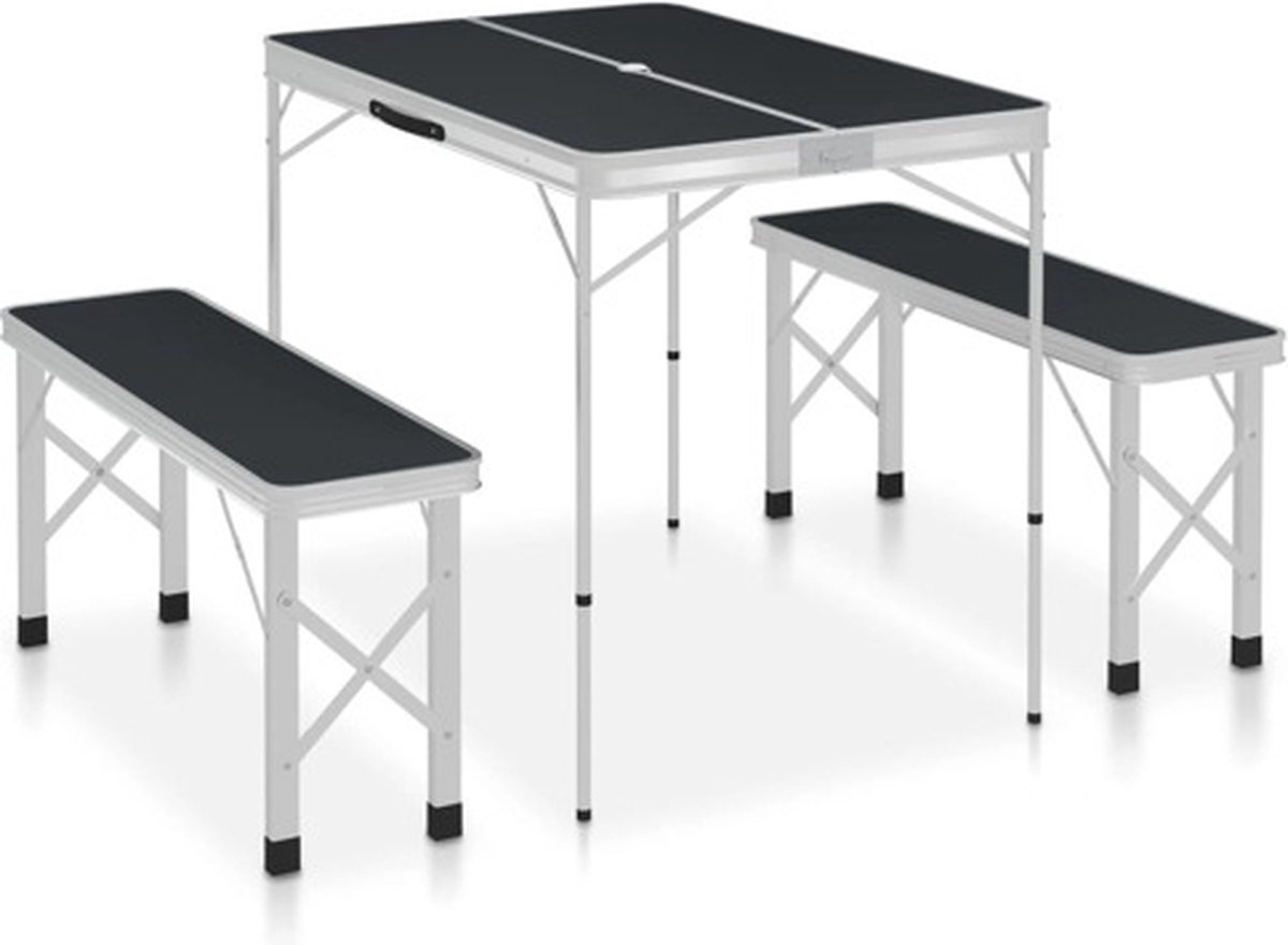 Vidaxl Campingtafel Inklapbaar Met 2 Banken Aluminium - Grijs