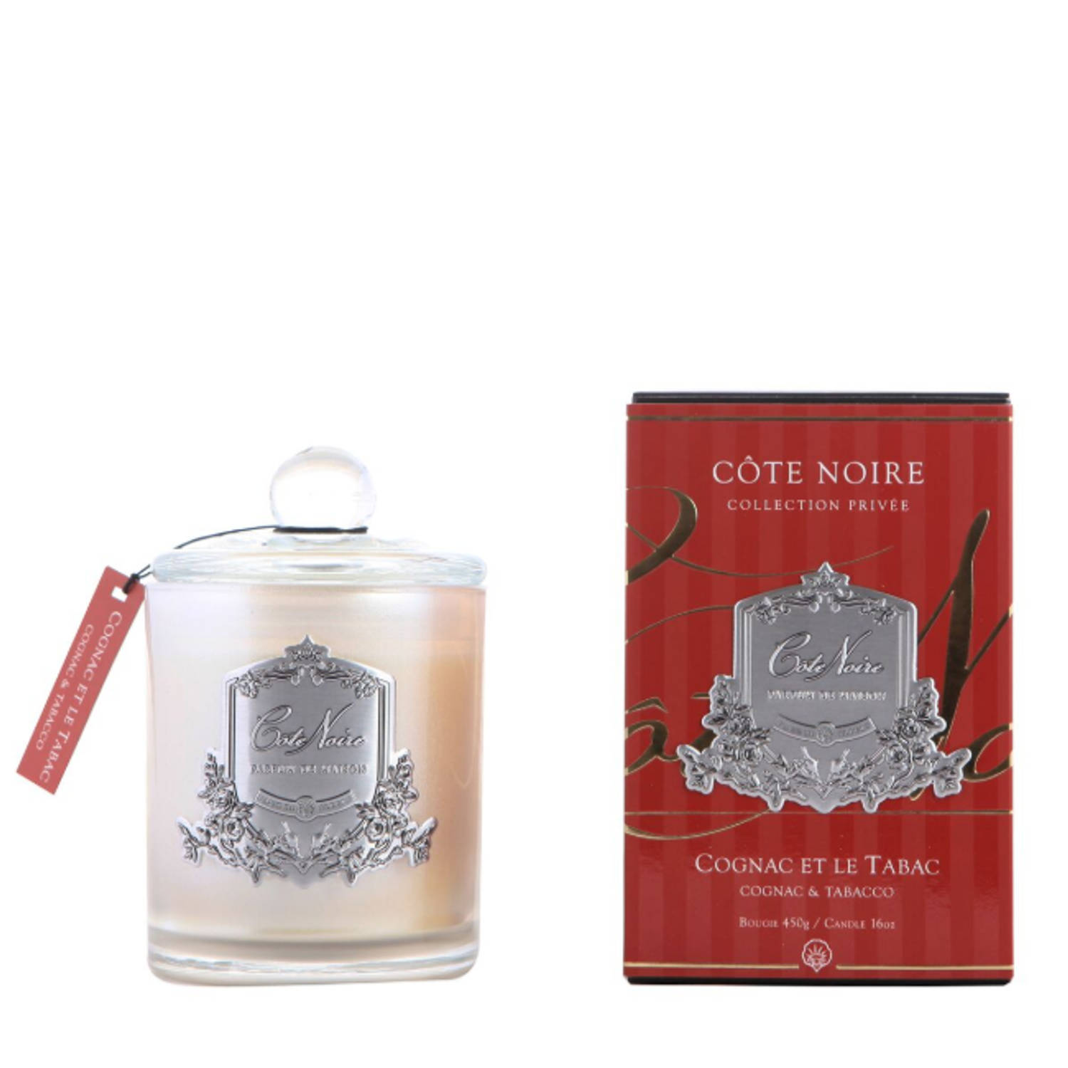 Geurkaars Cognac & Tabacco 185gr Zilver - Cote Noire - Rood