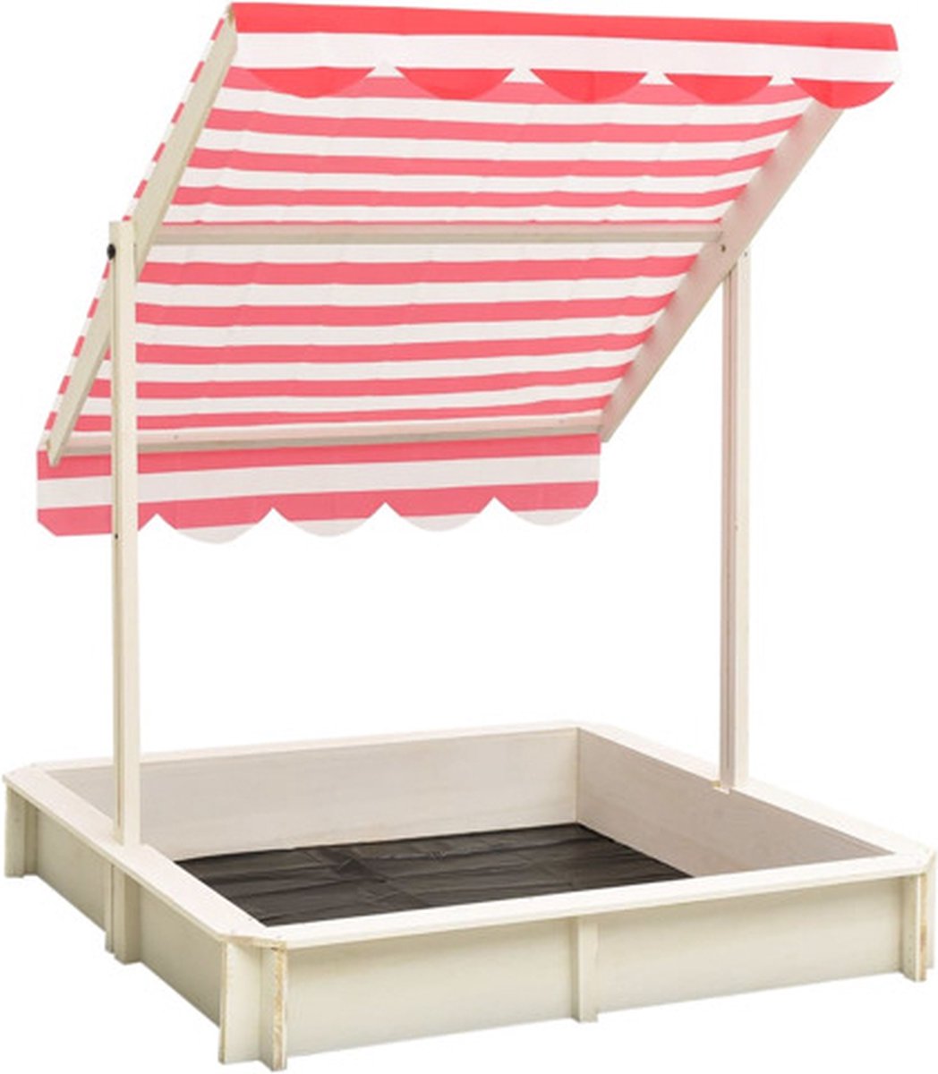 Vidaxl Zandbak Met Verstelbaar Dak Uv50 Vurenhout En Rood - Wit