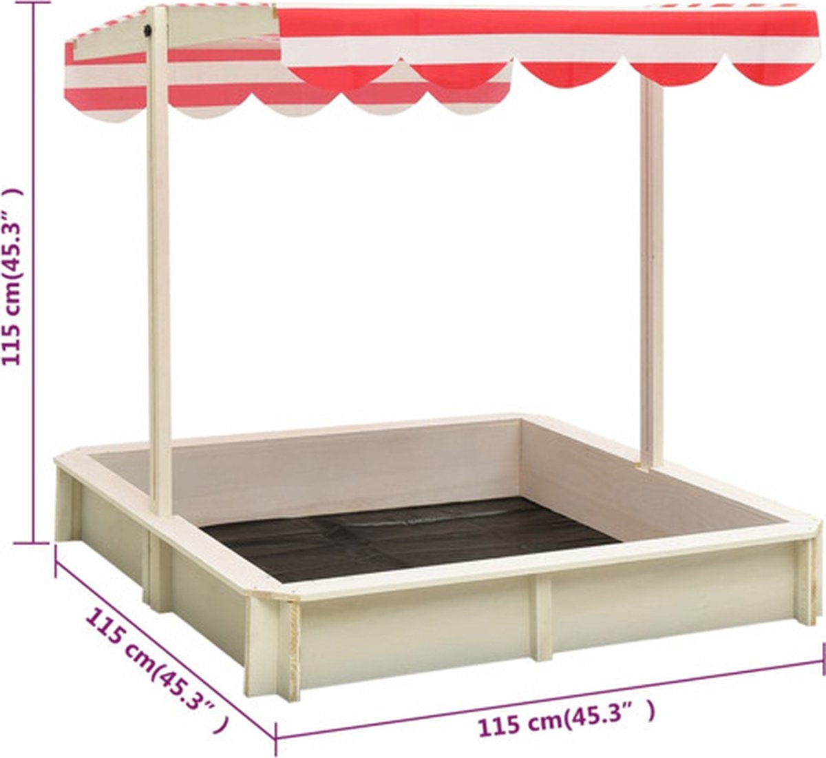 Vidaxl Zandbak Met Verstelbaar Dak Uv50 Vurenhout En Rood - Wit