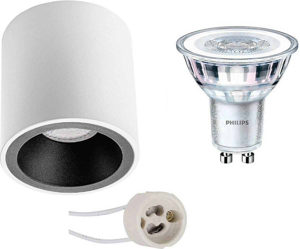 BES LED Opbouwspot Set - Pragmi Cliron Pro - Gu10 Fitting - Opbouw Rond - Mat/ - Verdiept - Ø90mm - Philips - Corepro - Zwart