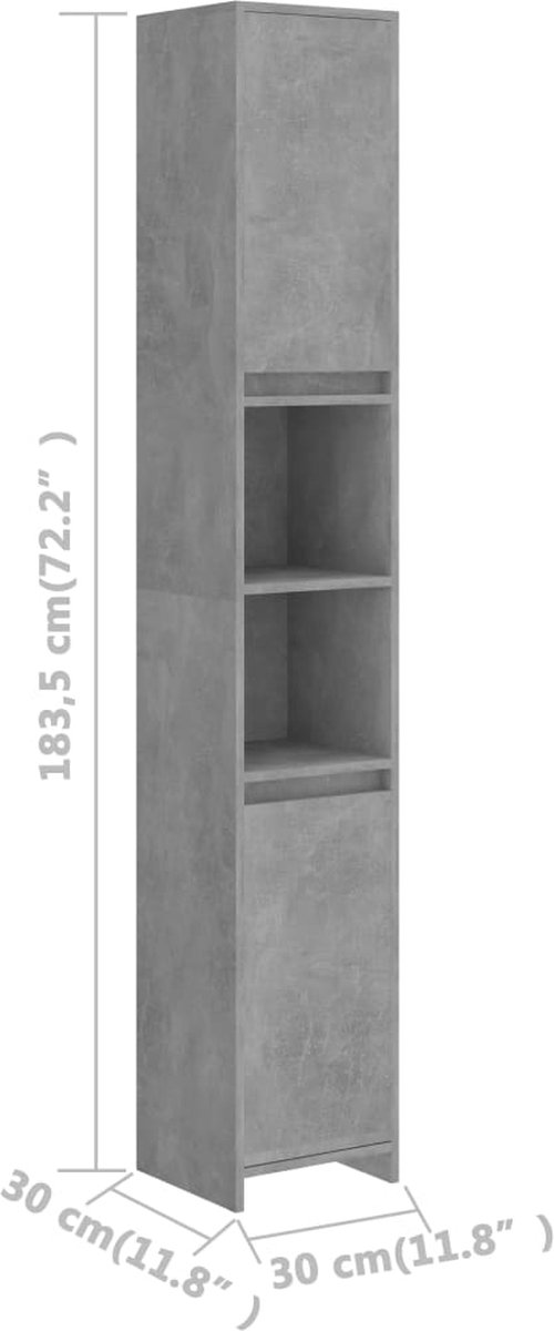 Vidaxl Badkamerkast 30x30x183,5 Cm Spaanplaat Beton - Grijs