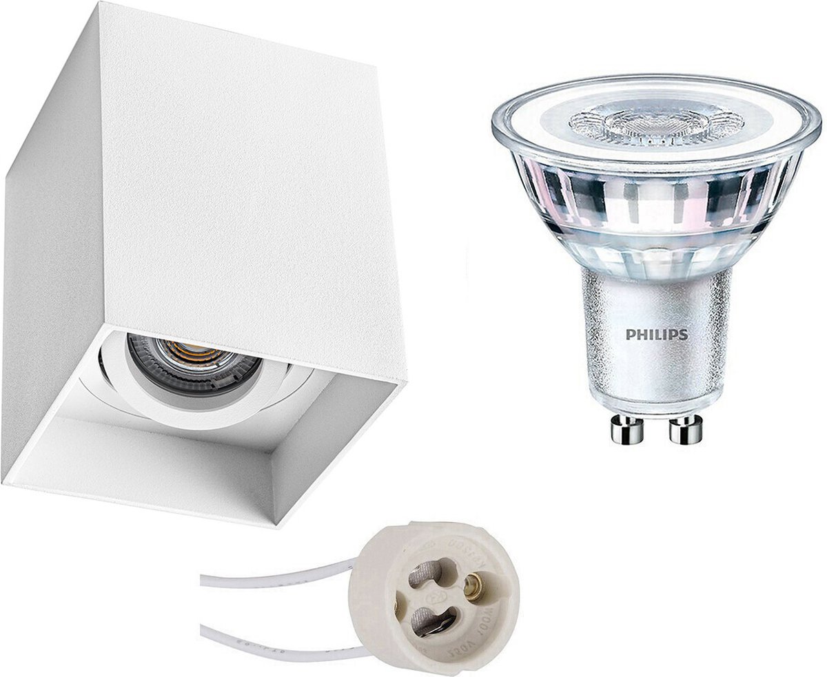 BES LED Opbouwspot Set - Pragmi Luxina Pro - Gu10 Fitting - Opbouw Vierkant - Mat - Verdiept - Kantelbaar - 90mm - Philips - - Wit