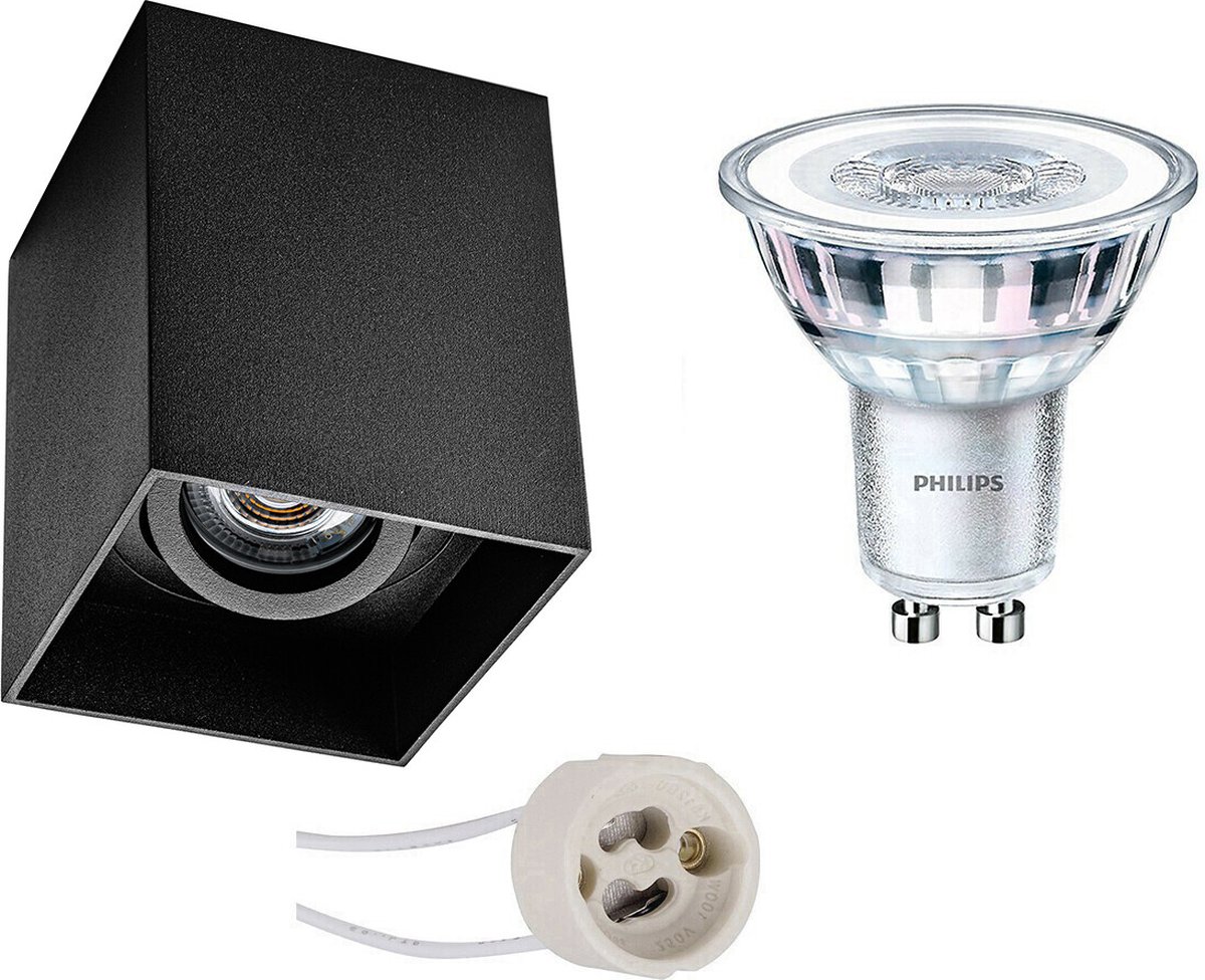 BES LED Opbouwspot Set - Pragmi Luxina Pro - Gu10 Fitting - Opbouw Vierkant - Mat - Verdiept - Kantelbaar - 90mm - Philips - Zwart