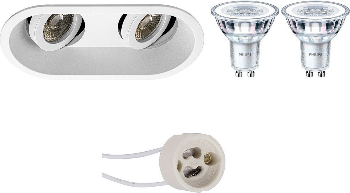 BES LED Led Spot Set - Pragmi Zano Pro - Gu10 Fitting - Inbouw Ovaal Dubbel - Mat - Kantelbaar - 185x93mm - Philips - - Wit