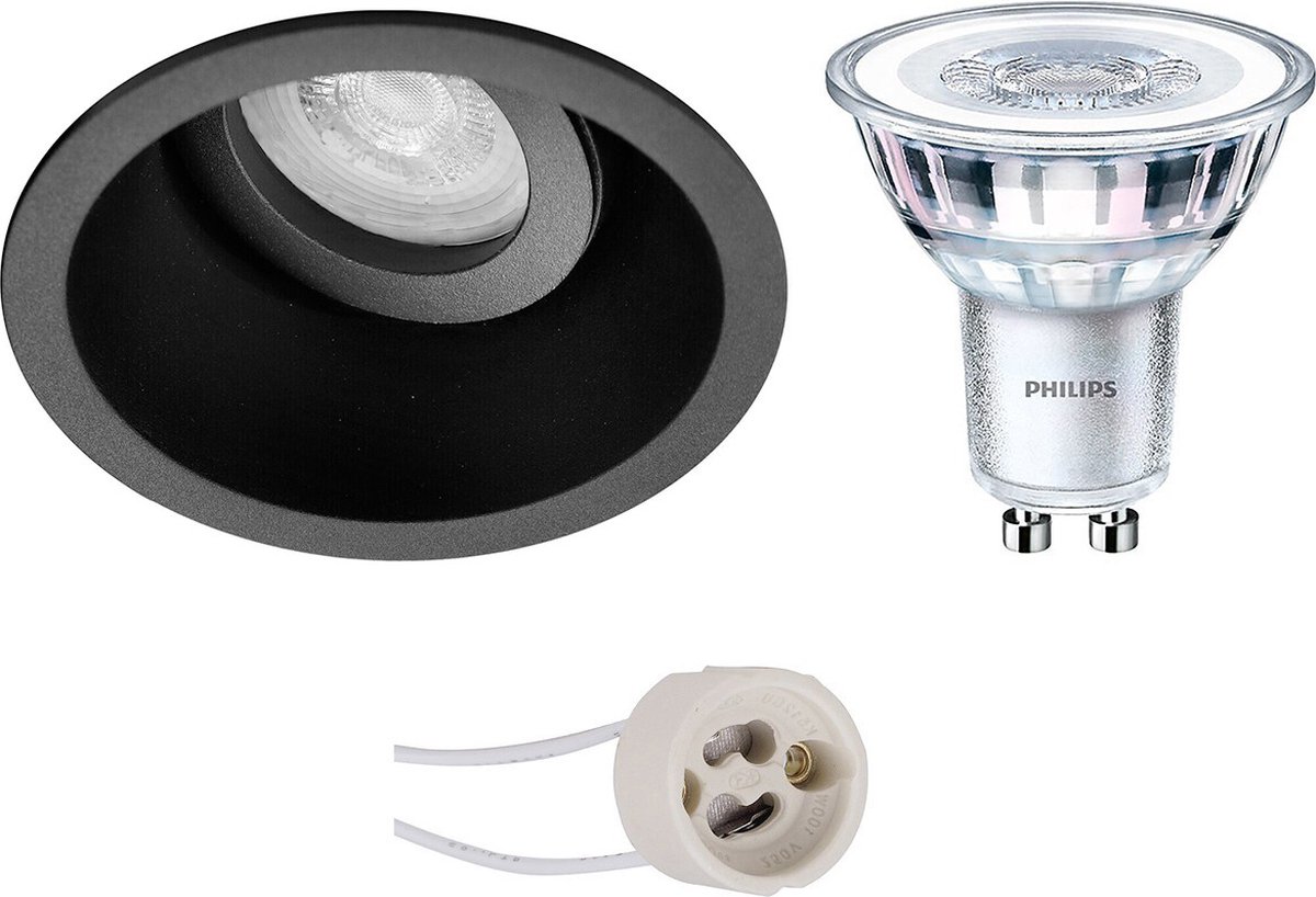 BES LED Led Spot Set - Pragmi Zano Pro - Gu10 Fitting - Inbouw Rond - Mat - Kantelbaar - Ø93mm - Philips - Corepro 840 36d - Zwart