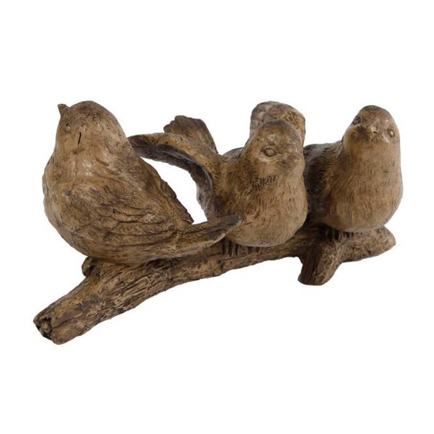 Sculptuur 3 Vogels Op Tak 14 Cm Polyresin - Bruin