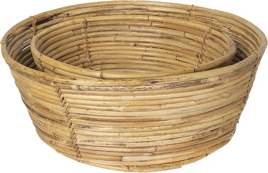 Clayre & Eef Mand (2) Ø 47*19 Cm / Ø 37*15 Cm Natuur Rotan Rechthoekig 6ro0432 - Beige