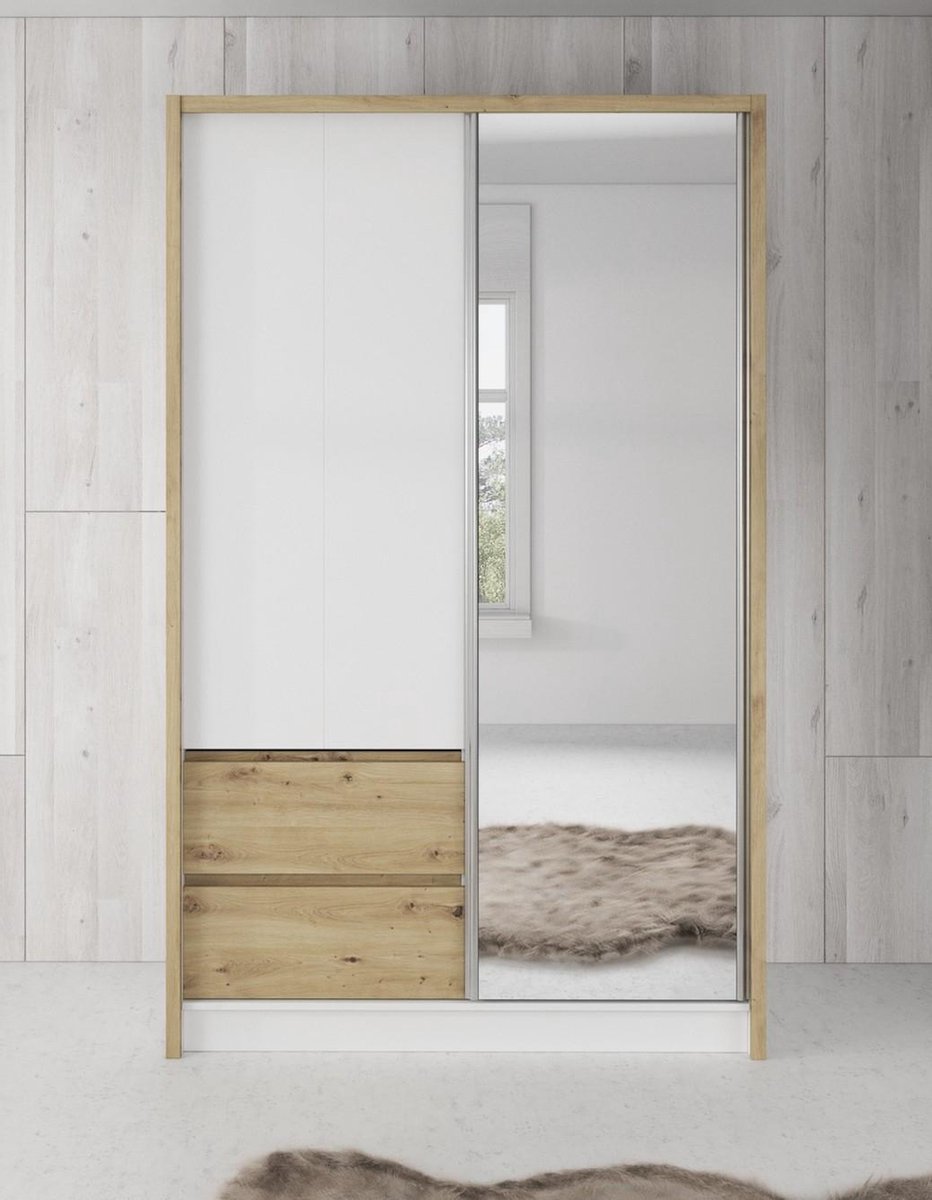 Meubella - Kledingkast Sento Eiken - 130 Cm - Wit