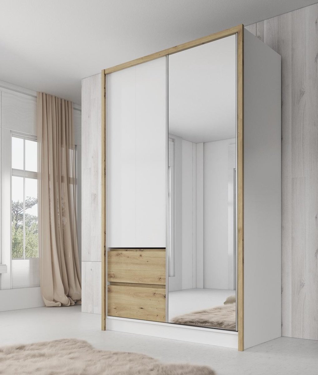 Meubella - Kledingkast Sento Eiken - 130 Cm - Wit