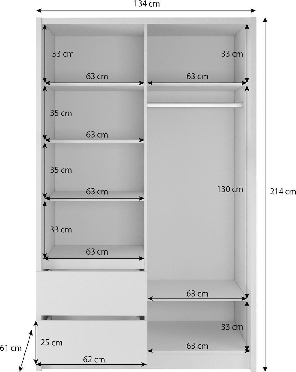 Meubella - Kledingkast Sento Eiken - 130 Cm - Wit