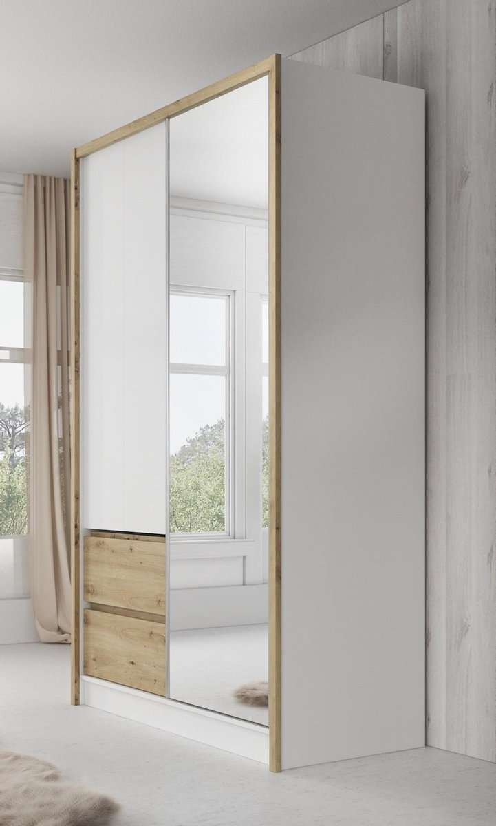 Meubella - Kledingkast Sento Eiken - 130 Cm - Wit