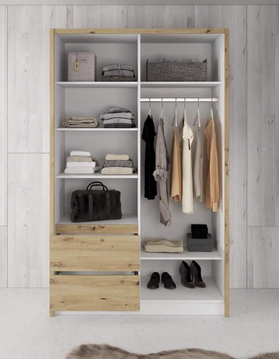 Meubella - Kledingkast Sento Eiken - 130 Cm - Wit