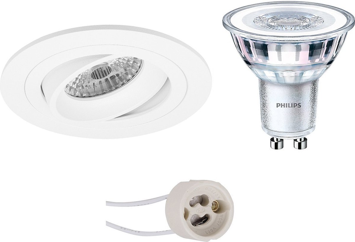 BES LED Led Spot Set - Pragmi Alpin Pro - Gu10 Fitting - Inbouw Rond - Mat - Kantelbaar Ø92mm - Philips - Corepro 840 36d - - Wit