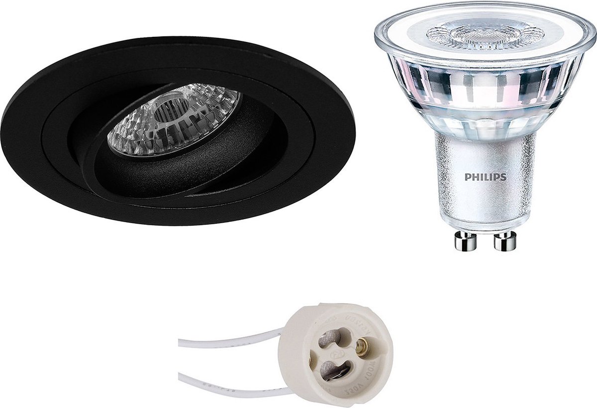 BES LED Led Spot Set - Pragmi Alpin Pro - Gu10 Fitting - Inbouw Rond - Mat - Kantelbaar Ø92mm - Philips - Corepro 840 36d - Zwart