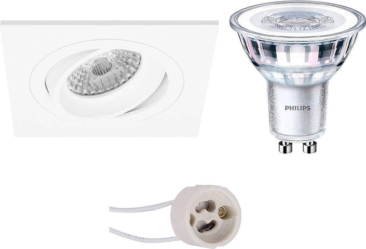 BES LED Led Spot Set - Pragmi Borny Pro - Gu10 Fitting - Inbouw Vierkant - Mat - Kantelbaar - 92mm - Philips - Corepro 840 - Wit