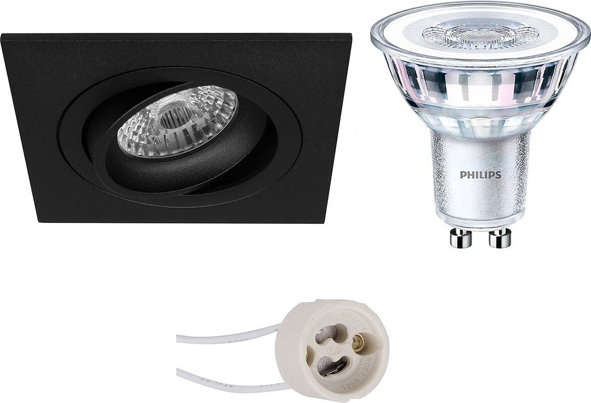 BES LED Led Spot Set - Pragmi Borny Pro - Gu10 Fitting - Inbouw Vierkant - Mat - Kantelbaar - 92mm - Philips - Corepro 840 - Zwart