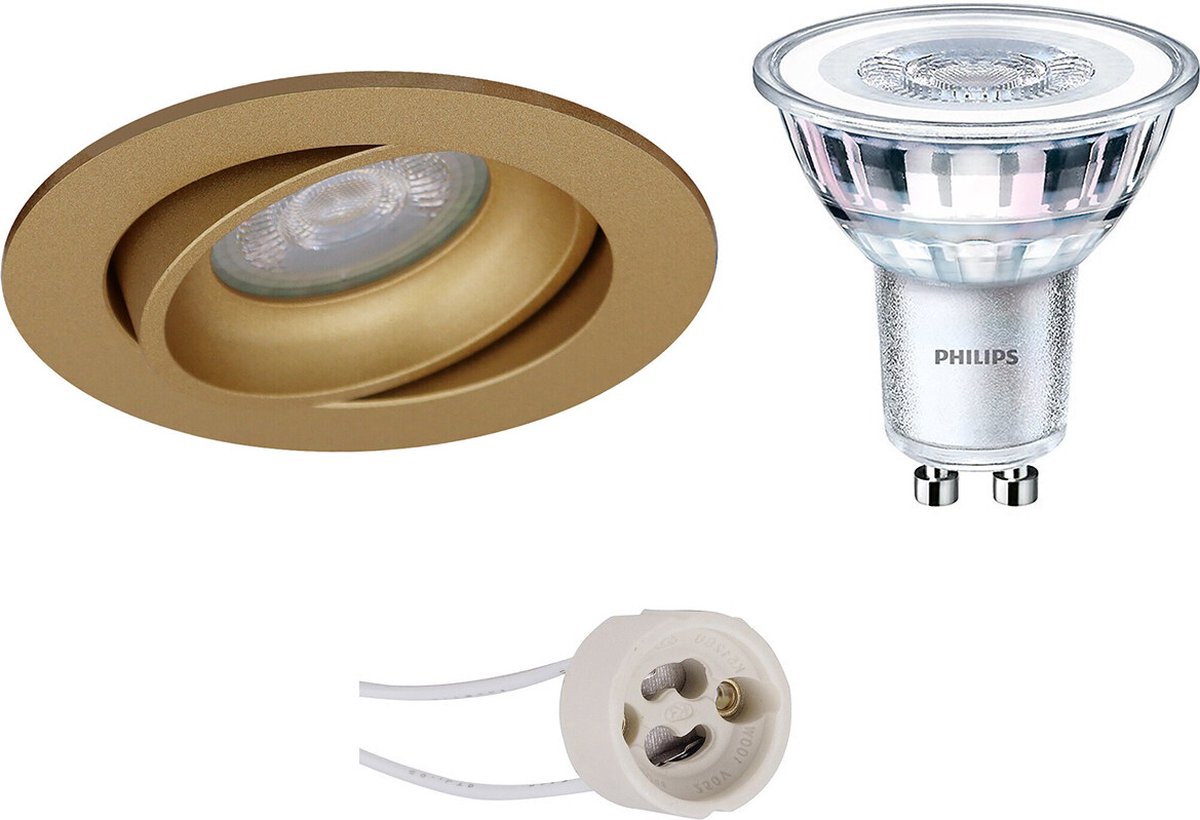 BES LED Led Spot Set - Pragmi Delton Pro - Gu10 Fitting - Inbouw Rond - Mat - Kantelbaar - Ø82mm - Philips - Corepro 840 - Goud