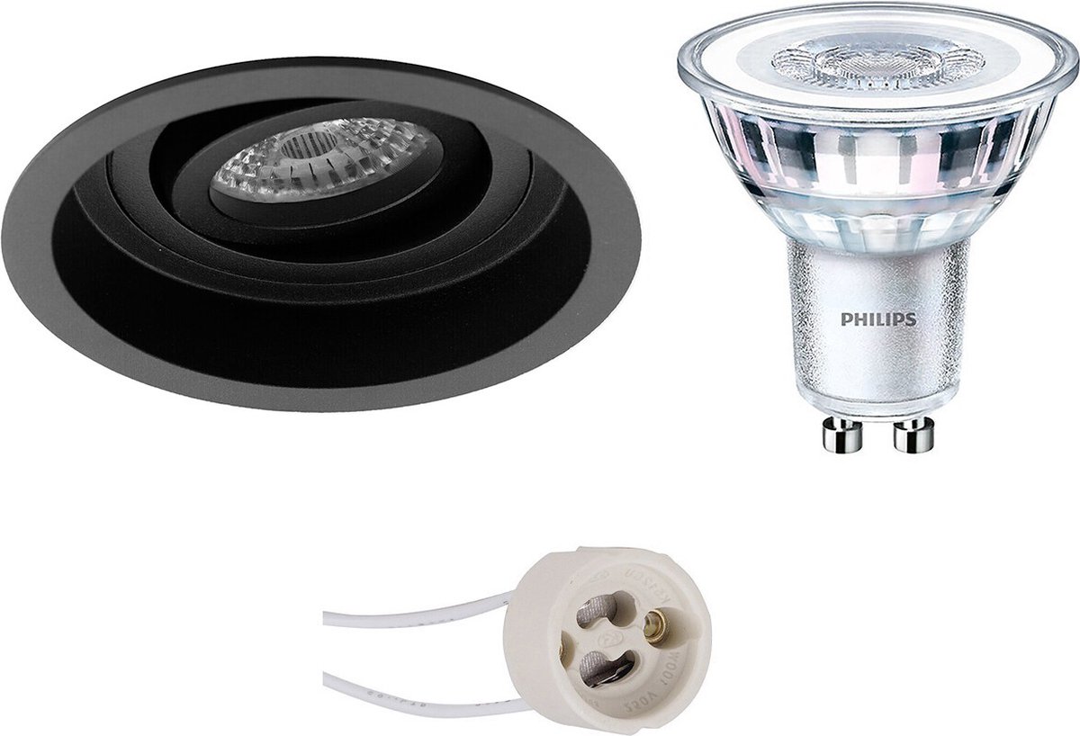 BES LED Led Spot Set - Pragmi Domy Pro - Gu10 Fitting - Inbouw Rond - Mat - Verdiept - Kantelbaar - Ø105mm - Philips - - Zwart