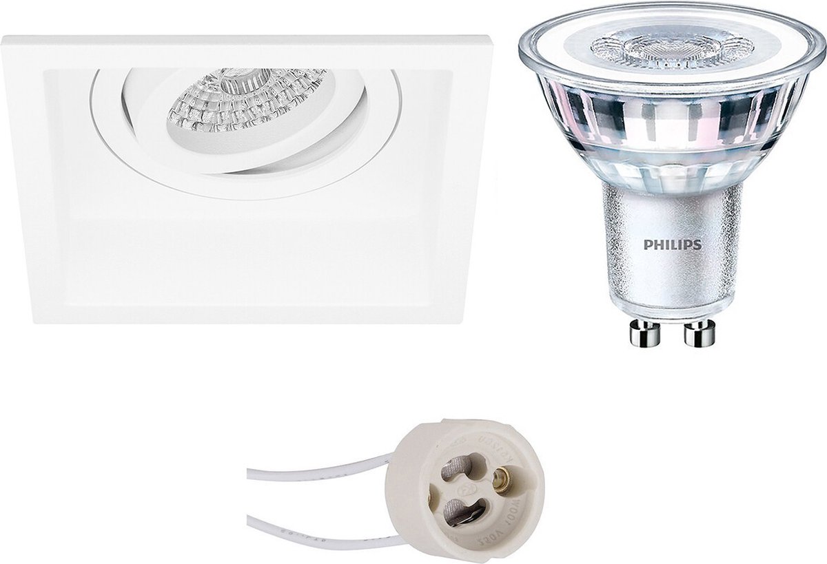 BES LED Led Spot Set - Pragmi Domy Pro - Gu10 Fitting - Inbouw Vierkant - Mat - Verdiept - Kantelbaar - 105mm - Philips - - Wit