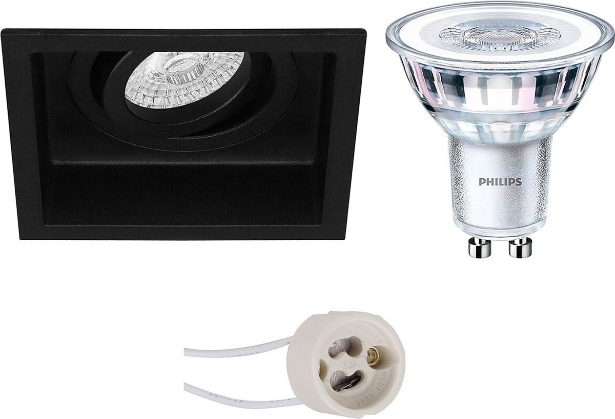 BES LED Led Spot Set - Pragmi Domy Pro - Gu10 Fitting - Inbouw Vierkant - Mat - Verdiept - Kantelbaar - 105mm - Philips - - Zwart