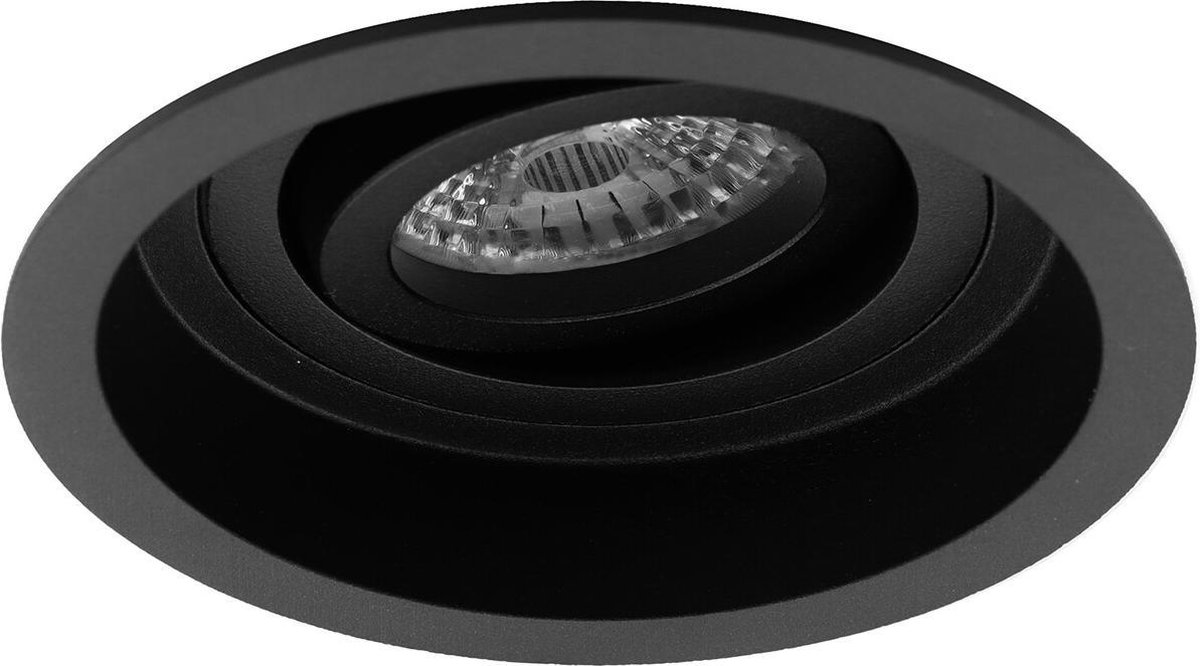BES LED Spot Armatuur Gu10 - Pragmi Domy Pro - Inbouw Rond - Mat - Aluminium - Verdiept - Kantelbaar - Ø105mm - Zwart