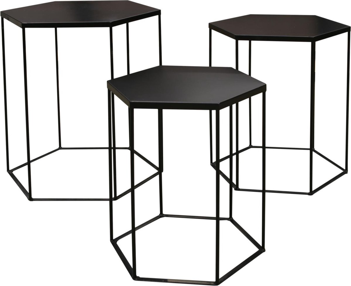 4Goodz Hex Lage Bijzettafel Set Van 3 Stuks Metaal 46x40x50 Cm - - Zwart