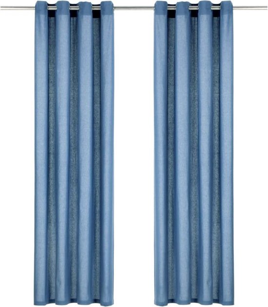 Vidaxl Gordijnen Met Metalen Ringen 2 St 140x245 Cm Katoen - Blauw