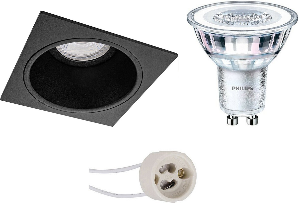 BES LED Led Spot Set - Pragmi Minko Pro - Gu10 Fitting - Inbouw Vierkant - Mat - Verdiept - 90mm - Philips - Corepro 840 - Zwart