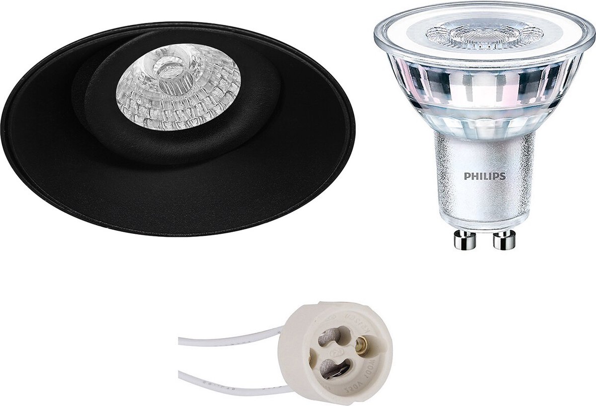 BES LED Led Spot Set - Pragmi Nivas Pro - Gu10 Fitting - Inbouw Rond - Mat - Trimless - Kantelbaar - Ø150mm - Philips - - Zwart