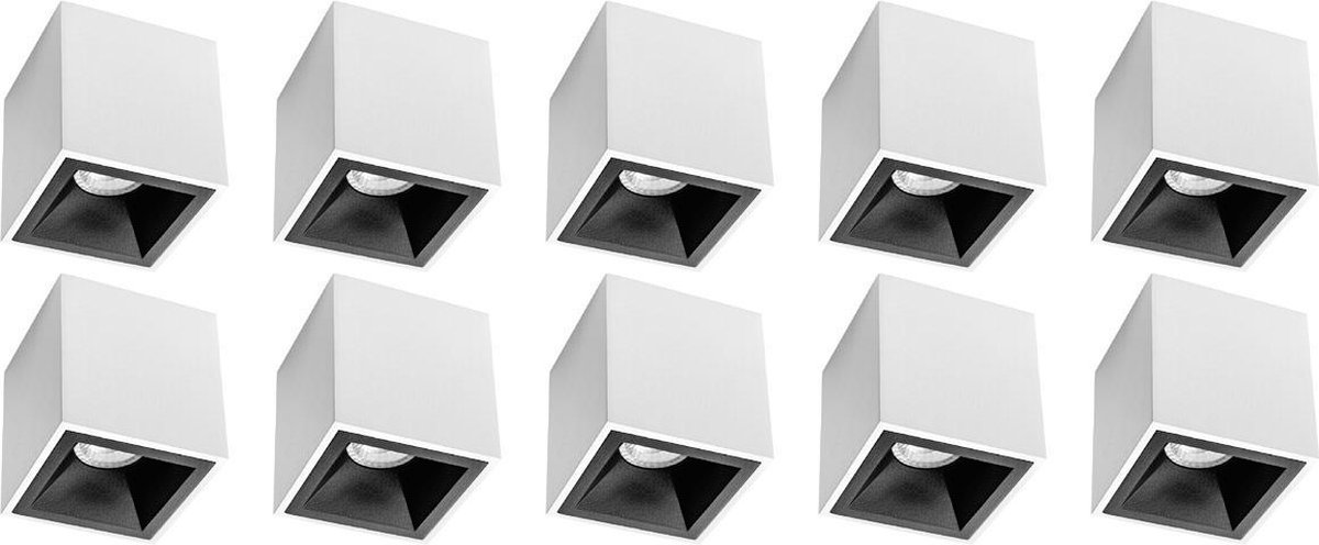 BES LED Opbouwspot 10 Pack - Pragmi Cliron Pro - Gu10 Fitting - Opbouw Vierkant - Mat/ - Aluminium - Verdiept - Ø90mm - Zwart