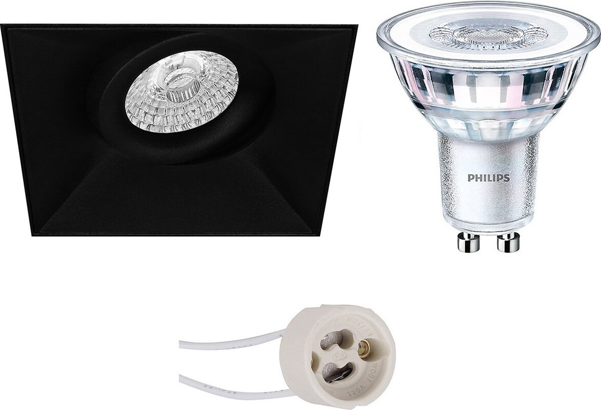 BES LED Led Spot Set - Pragmi Nivas Pro - Gu10 Fitting - Inbouw Vierkant - Mat - Trimless - Kantelbaar - 150mm - Philips - - Zwart