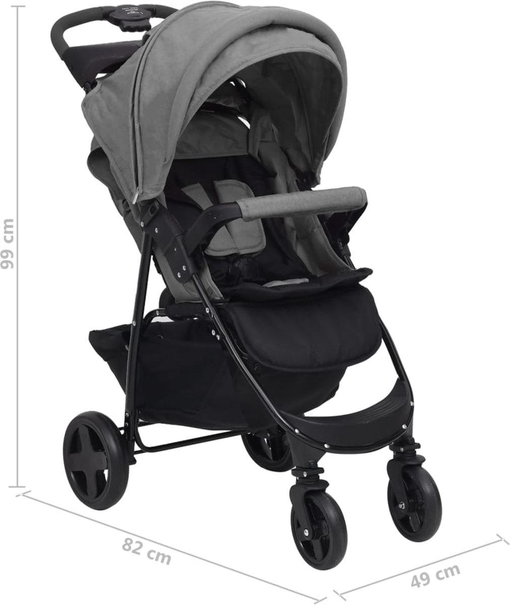 Vidaxl Kinderwagen 3-in-1 Staal Licht - Grijs