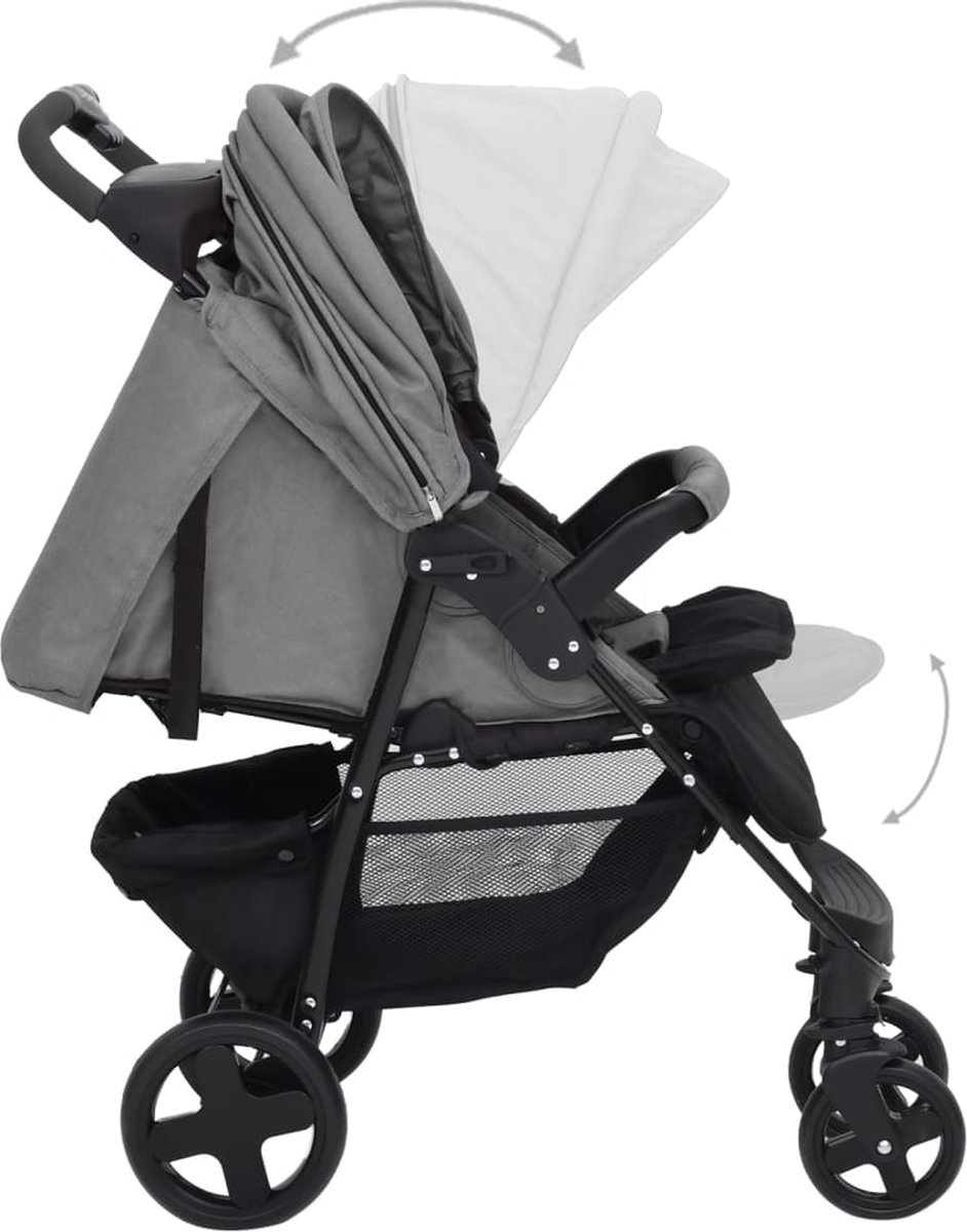 Vidaxl Kinderwagen 3-in-1 Staal Licht - Grijs