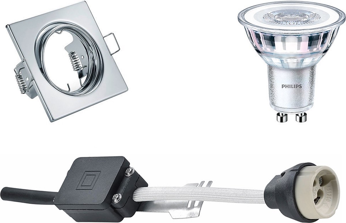 BES LED Led Spot Set - Gu10 Fitting - Inbouw Vierkant - Glans Chroom - Kantelbaar 80mm - Philips - Corepro 840 36d - 3.5w -