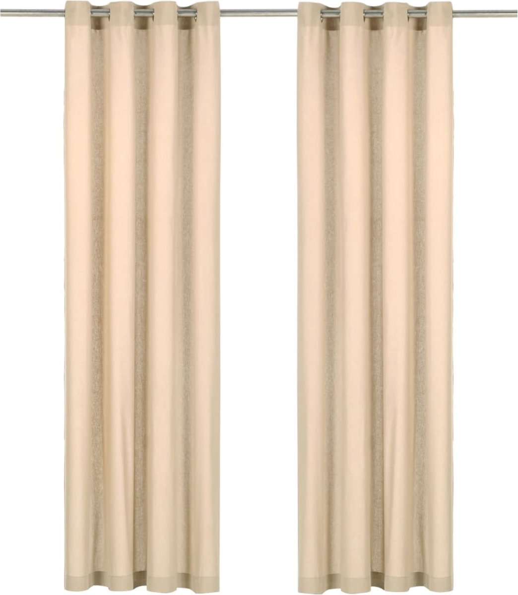 Vidaxl Gordijnen Met Metalen Ringen 2 St 140x245 Cm Katoen - Beige