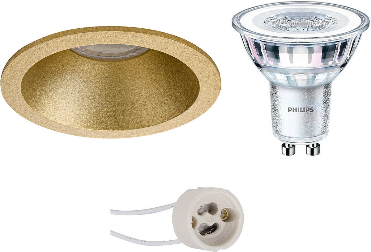 BES LED Led Spot Set - Pragmi Pollon Pro - Gu10 Fitting - Inbouw Rond - Mat - Verdiept - Ø82mm - Philips - Corepro 840 36d - Goud