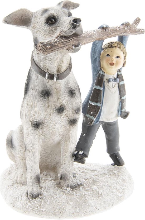 Clayre & Eef Decoratie Kind Met Hond 14*13*18 Cm Meerkleurig Kunststof Kind 6pr2408