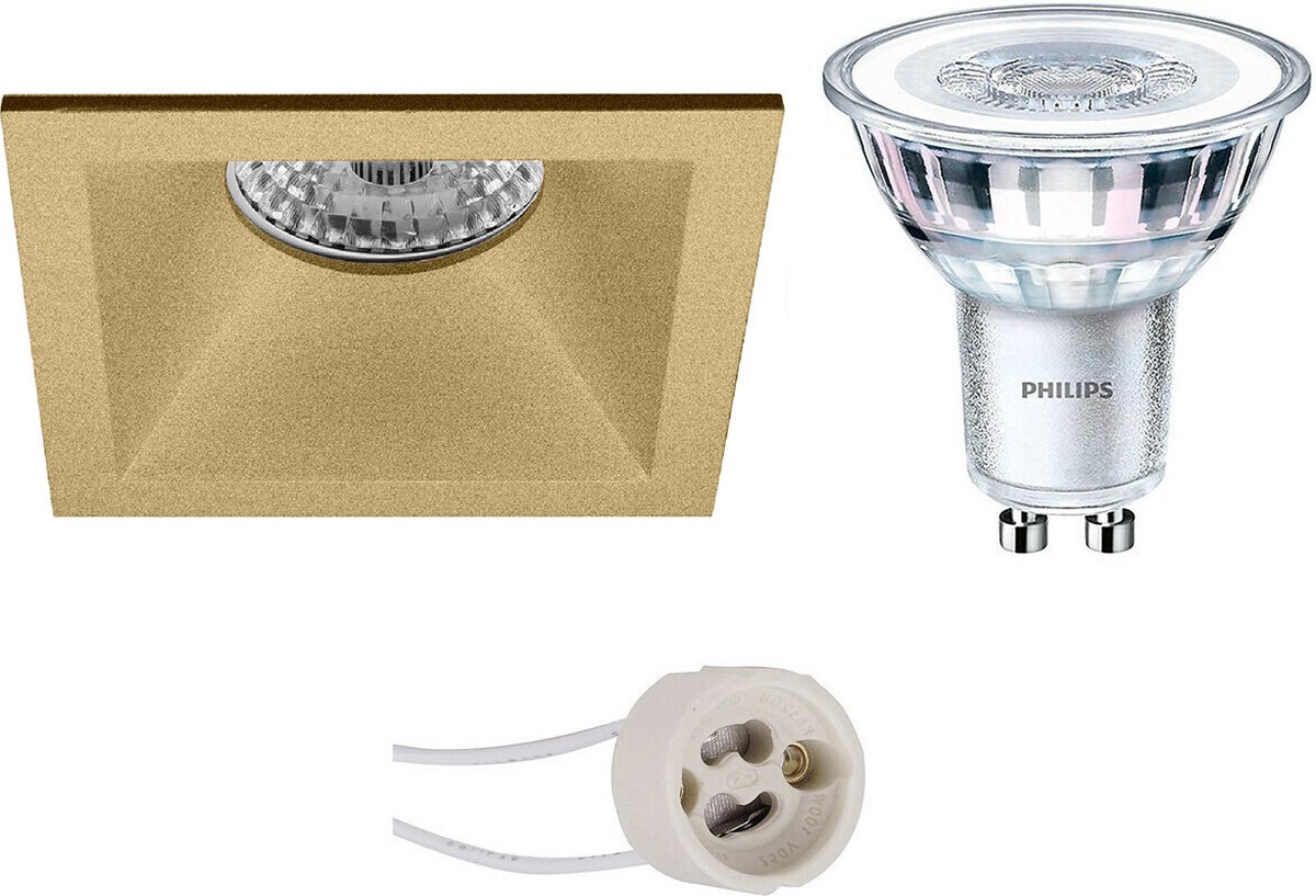 BES LED Led Spot Set - Pragmi Pollon Pro - Gu10 Fitting - Inbouw Vierkant - Mat - Verdiept - 82mm - Philips - Corepro 840 - Goud