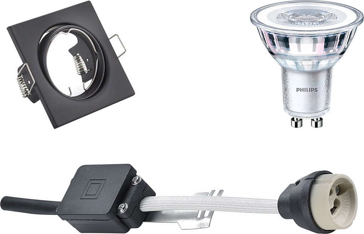 BES LED Led Spot Set - Gu10 Fitting - Inbouw Vierkant - Mat - Kantelbaar 80mm - Philips - Corepro 840 36d - 3.5w - - Zwart