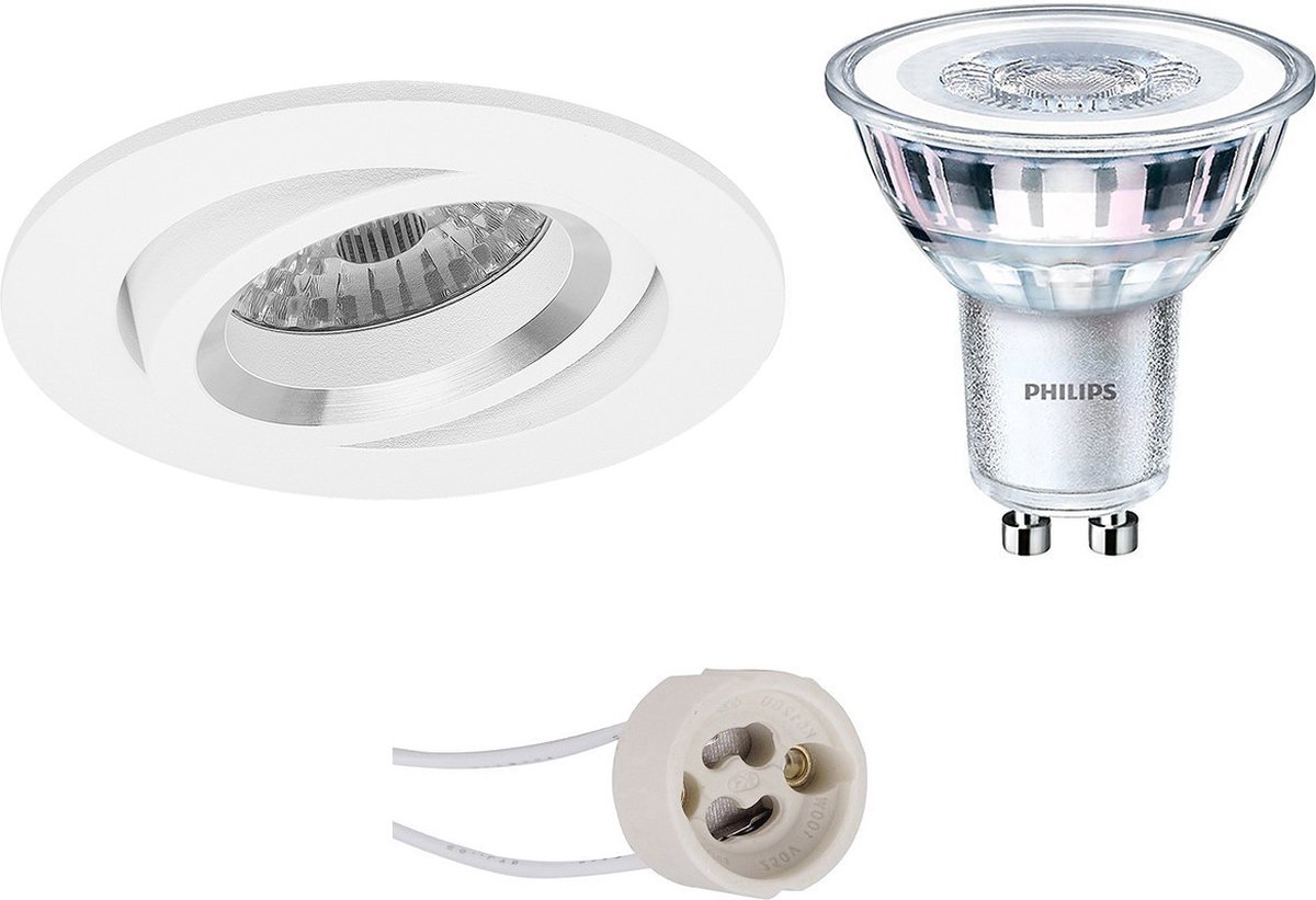 BES LED Led Spot Set - Pragmi Aerony Pro - Gu10 Fitting - Inbouw Rond - Mat - Kantelbaar - Ø82mm - Philips - Corepro 840 36d - Wit