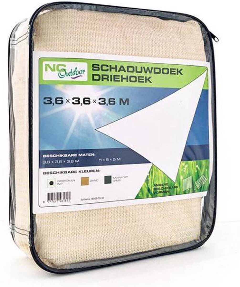 Nesling Compleet Pakket: Nc Outdoor Schaduwdoek Driehoek 3.6m Met Rvs Bevestigingsset En Buitendoekreiniger - Wit