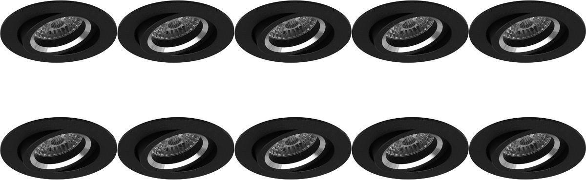 BES LED Spot Armatuur 10 Pack - Pragmi Aerony Pro - Gu10 Fitting - Inbouw Rond - Mat - Aluminium - Kantelbaar - Ø82mm - Zwart